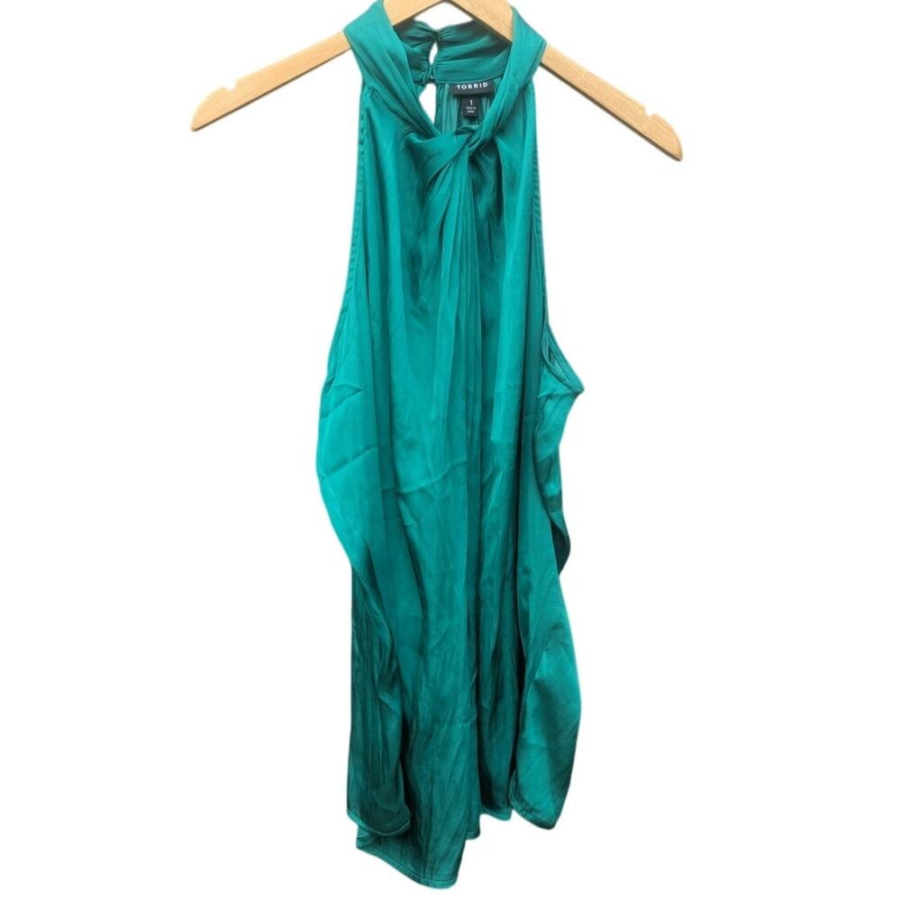 NWT Torrid 1X blouse bow front jewel tone green Preppy office career silky